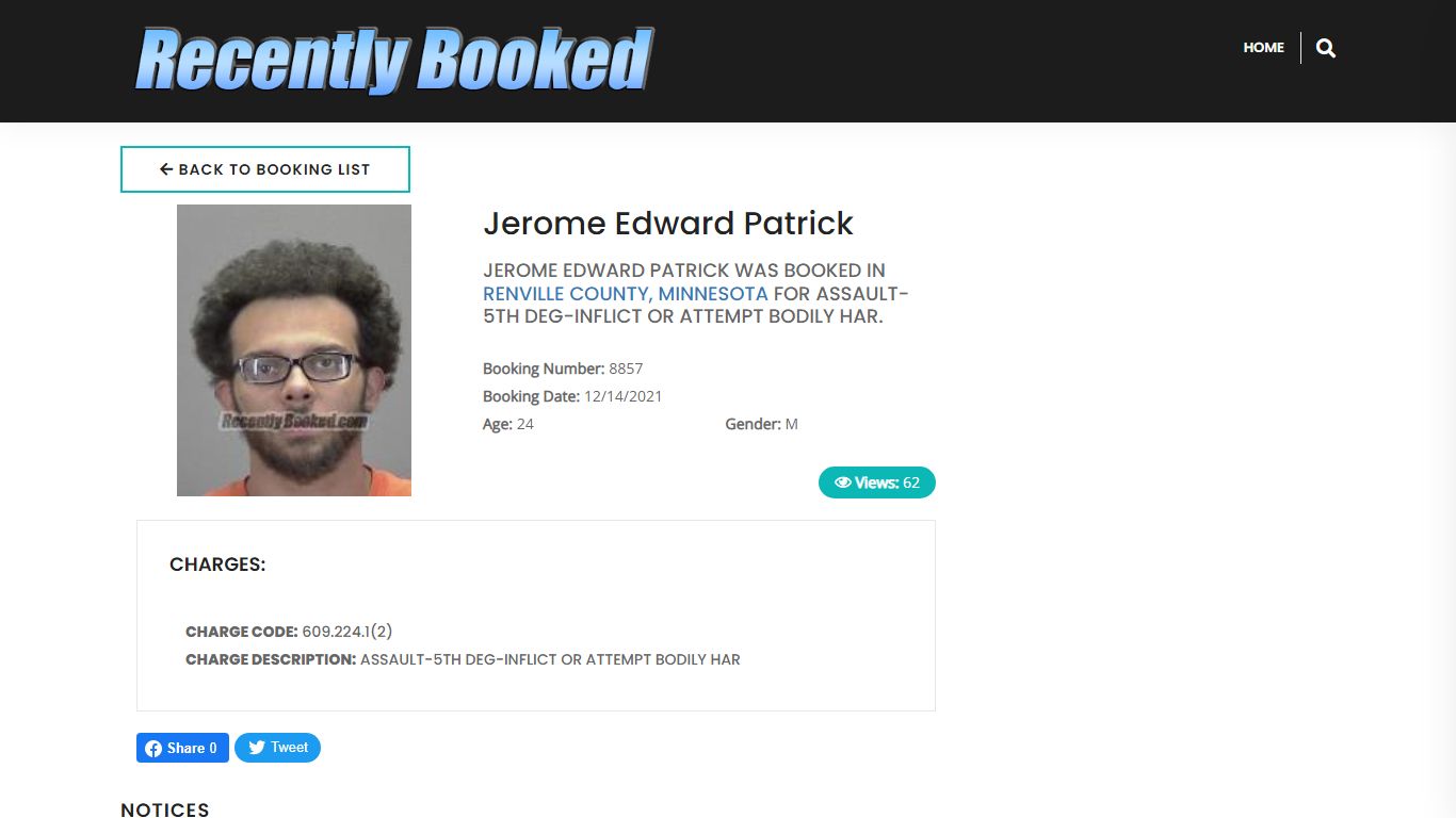 Recent Booking / Mugshot for Jerome Edward Patrick in ...