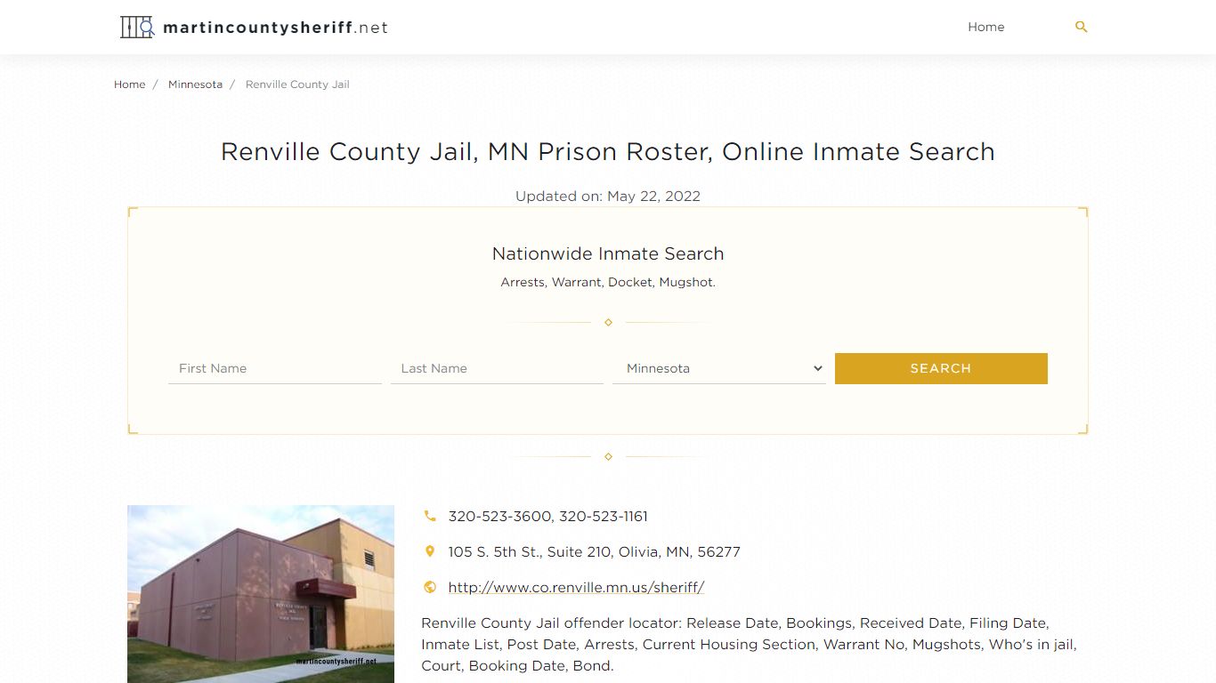 Renville County Jail, MN Prison Roster, Online Inmate ...